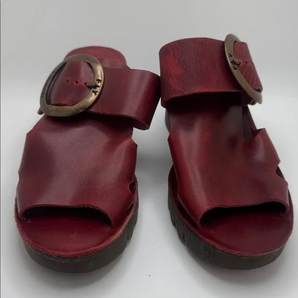 Fly London Red Leather Platform Clog Sandals – Size 36 - Picture 4 of 15